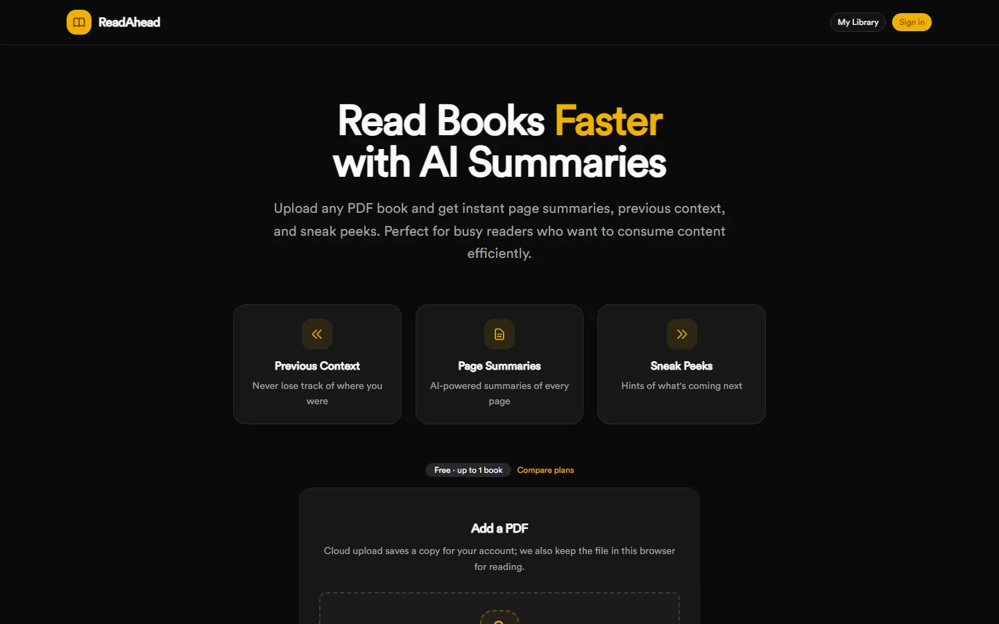 AI reading companion with page summaries for PDF books