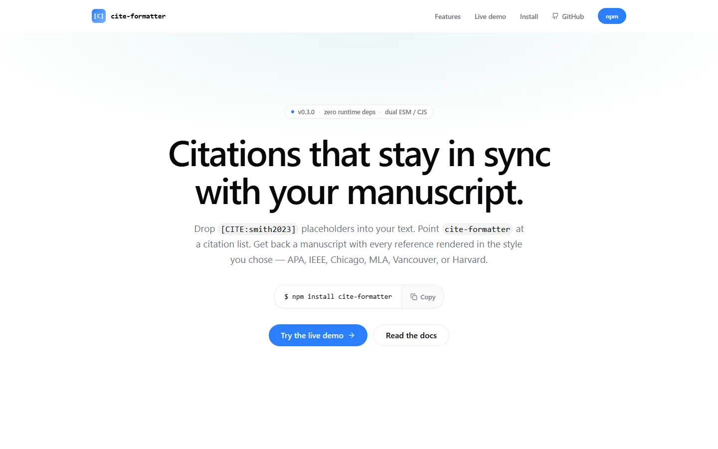 Open-source citation engine for AI-assisted academic writing