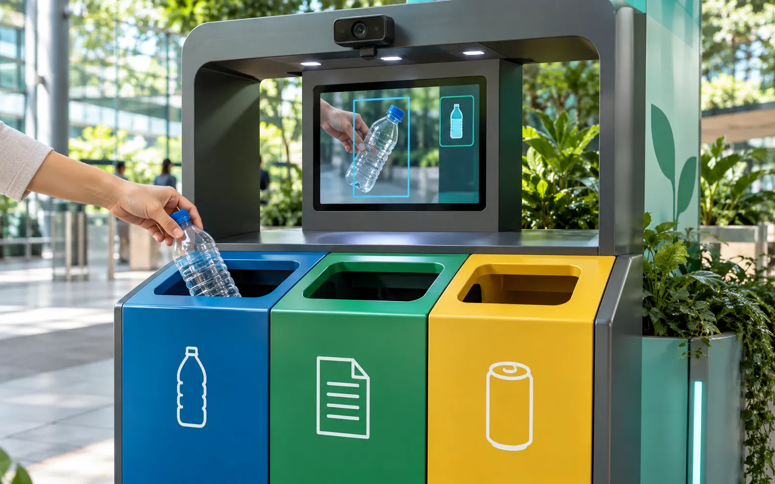 Real-time camera system that sorts waste and finds the nearest recycling station