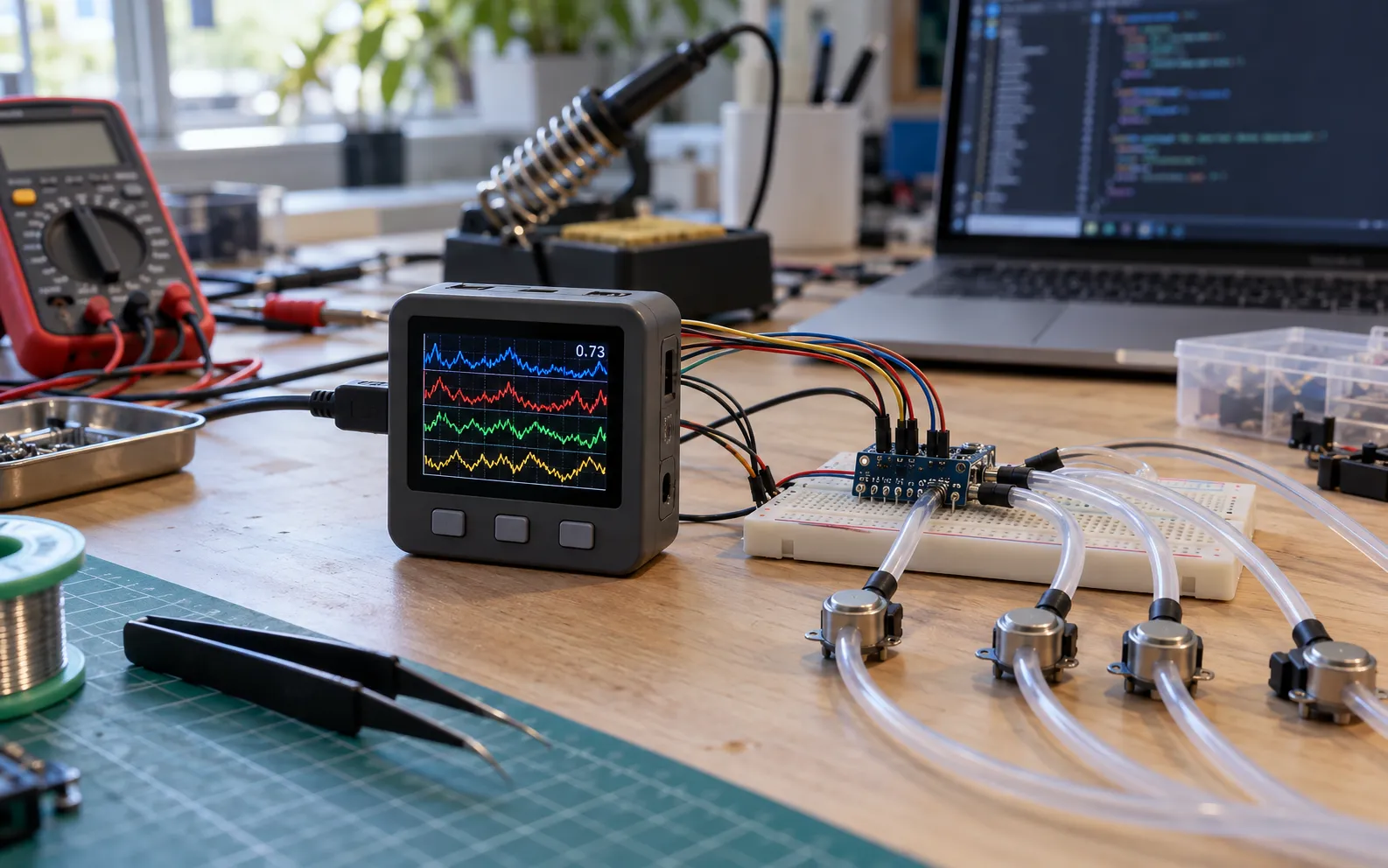 Four-point pressure & vacuum sensing prototype with live scoring for a health-tech client